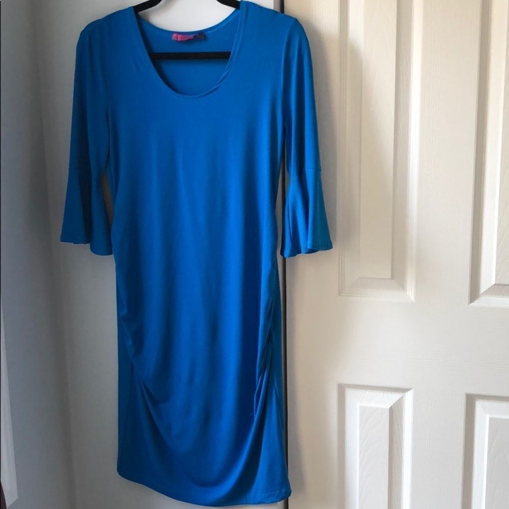 Ava 1/2 bell sleeve royal peacock blue special occasion dress - S